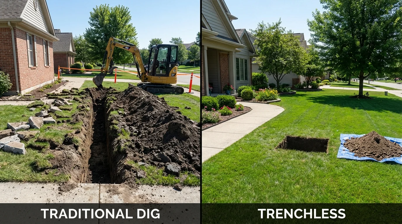 Trenchless sewer repair with minimal yard damage versus traditional excavation in Ilion, NY